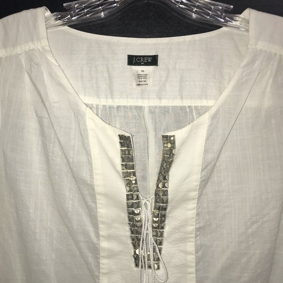 J. Crew top, thin cotton with metal embellished neckline/chest - Picture 2 of 10